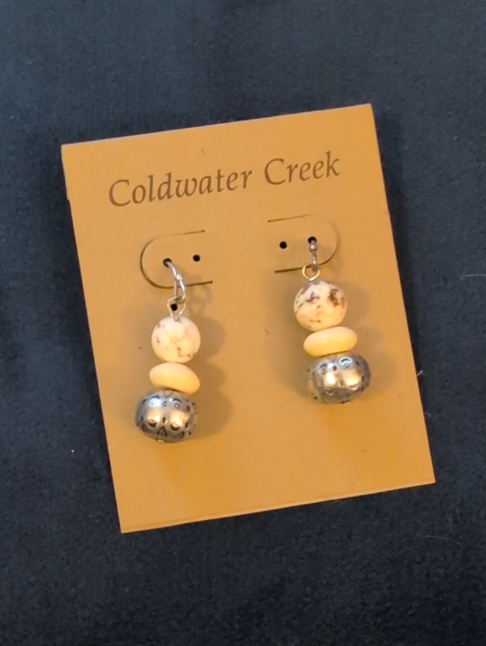 Coldwater Creek Cream, Yellow & Silver Bead Drop Earrings